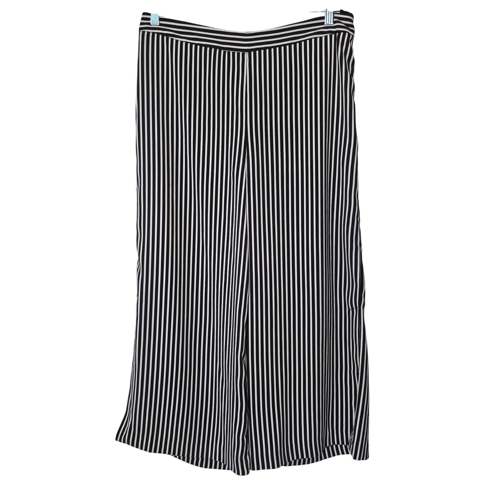 Cynthia Rowley Pants Womens 10 Black White Striped Wide Leg Culotte Slit Hem